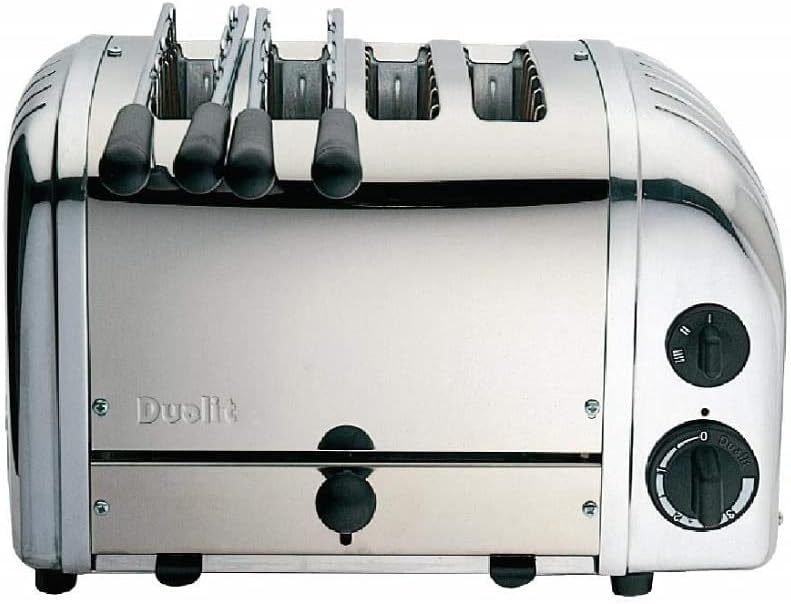 Dualit Tostadora combinada 42174 de acero inoxidable, 4 ranuras, 2,2 kW/230 V, 80 rebanadas por hora, L139