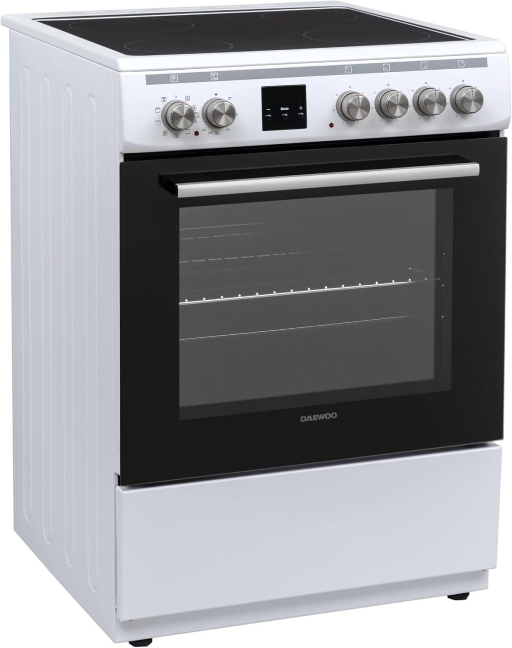 Daewoo F6EV22WL3DE Cocina de libre instalación con placa vitrocerámica, clase A, horno 65 L, 8 modos de cocción, esmalte fácil de limpiar, 4…