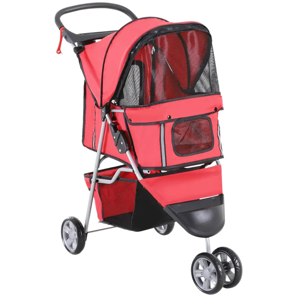 PawHut Cochecito para perro plegable con freno de estacionamiento y cesta