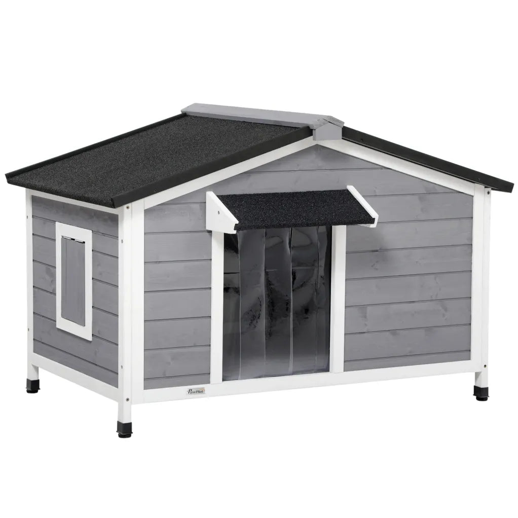 PawHut Caseta para perro de exterior de madera maciza, techo abatible, resistente a la intemperie