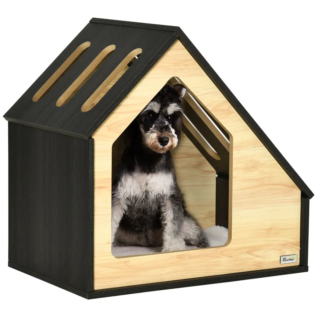PawHut Caseta de madera 60 × 40 cm con cojín – Para perros pequeños