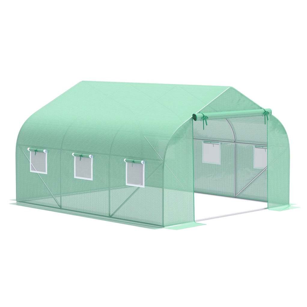 Outsunny Invernadero túnel de película plástica anti-UV – Puerta enrollable y ventilación